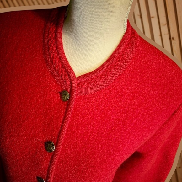 Geiger Made in Austria 100% Boiled Wool Braided Trim Lady Jacket in Cardinal Red - Picture 7 of 16